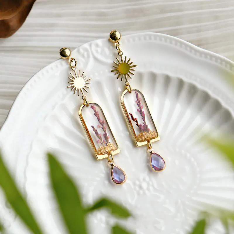 Dried Flower Bulk - Pendientes Únicos de Lavanda Morada, Hechos